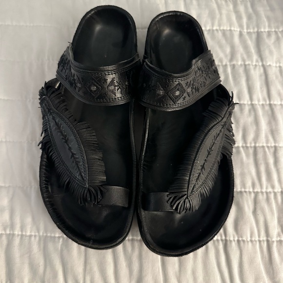 Isabel Marant Embroidered Leather Fringe Sandals - Picture 2 of 6